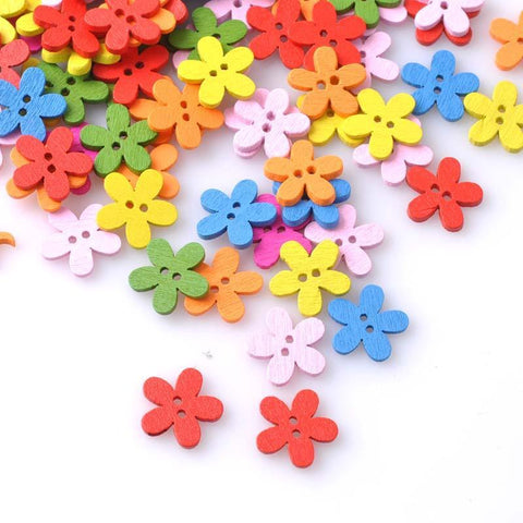 Multicolor 100pcs 14x15mm 2 Holes Mixed Flower Wooden decorative Buttons Fit Sewing Scrapbooking Crafts MZ0006X