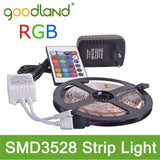 Goodland Brand RGB LED Strip Light SMD3528 DC 12V Flexible LED Light 60LED/m 5m Power Adatpter,Remote Controller;Receptor