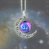 Brand Fashion Jewelry Choker Necklace Glass Galaxy Lovely Pendant Silver Chain Moon Necklace & Pendant 2015 AliExpress Sale *171