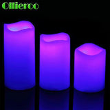 Ollieroo 3 pcs Flameless LED Candles Light with Remote Color Changing Wedding