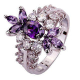 Women\'s Jewelry Amethyst & White Topaz Gemstone Silver Fashion Ring Size 8