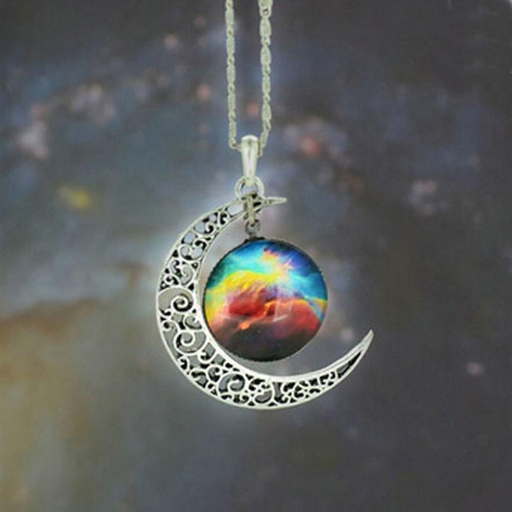 Brand Fashion Jewelry Choker Necklace Glass Galaxy Lovely Pendant Silver Chain Moon Necklace & Pendant 2015 AliExpress Sale *171