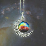 Brand Fashion Jewelry Choker Necklace Glass Galaxy Lovely Pendant Silver Chain Moon Necklace & Pendant 2015 AliExpress Sale *171