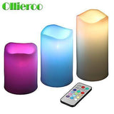 Ollieroo 3 pcs Flameless LED Candles Light with Remote Color Changing Wedding