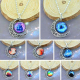 Brand Fashion Jewelry Choker Necklace Glass Galaxy Lovely Pendant Silver Chain Moon Necklace & Pendant 2015 AliExpress Sale *171