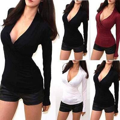 Women\'s Sexy Fashion Slim Fit Cotton V-Neck Tops Long Sleeve Shirt Casual Blouse