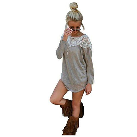 Urparcel Women Long Sleeve Lace Stitching T-Shirt Blouse Tops