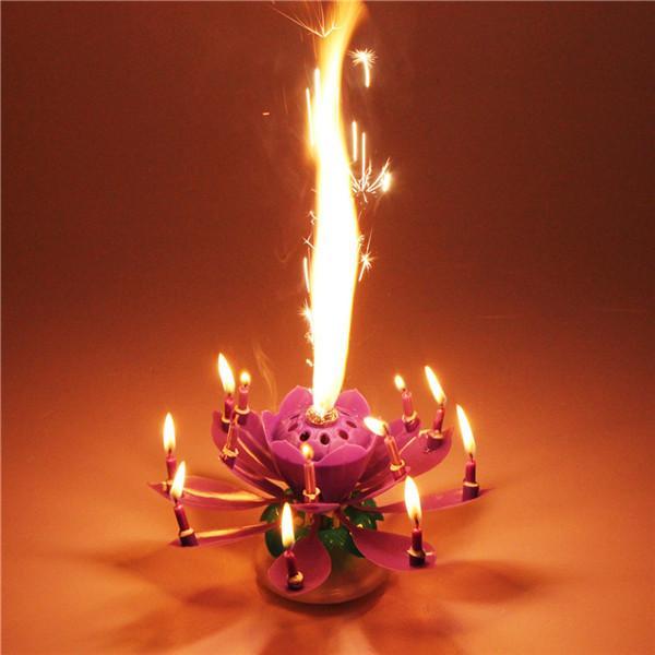 Hot Sale Beautiful Musical Lotus Flower Happy Birthday Party Gift Rotating Lights Decoration 14 Candles Lamp