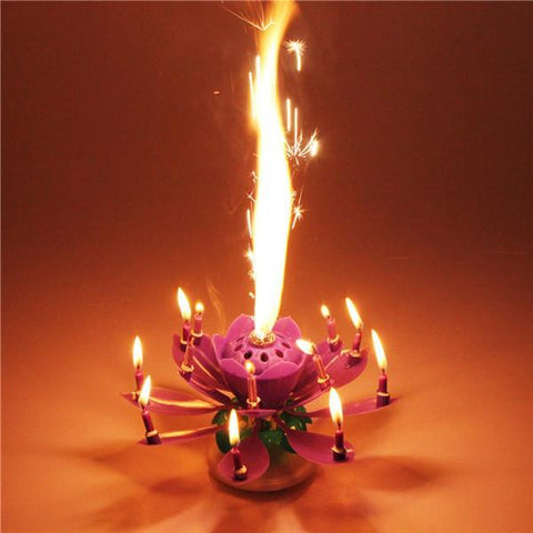 Hot Sale Beautiful Musical Lotus Flower Happy Birthday Party Gift Rotating Lights Decoration 14 Candles Lamp